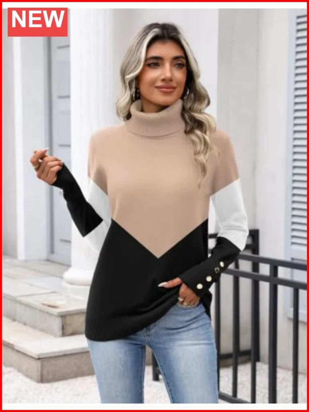 Womens Ribbed Turtleneck Sweater Long Sleeve Knit Pullover Fall Jumper Top